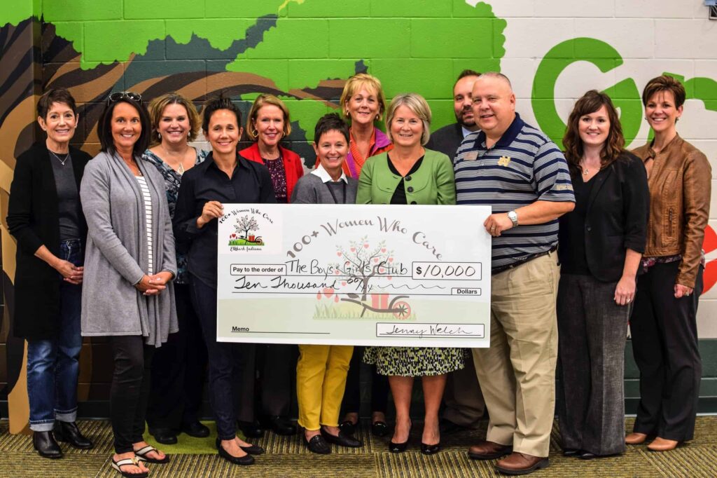 100 Women Who Care standing with a large check