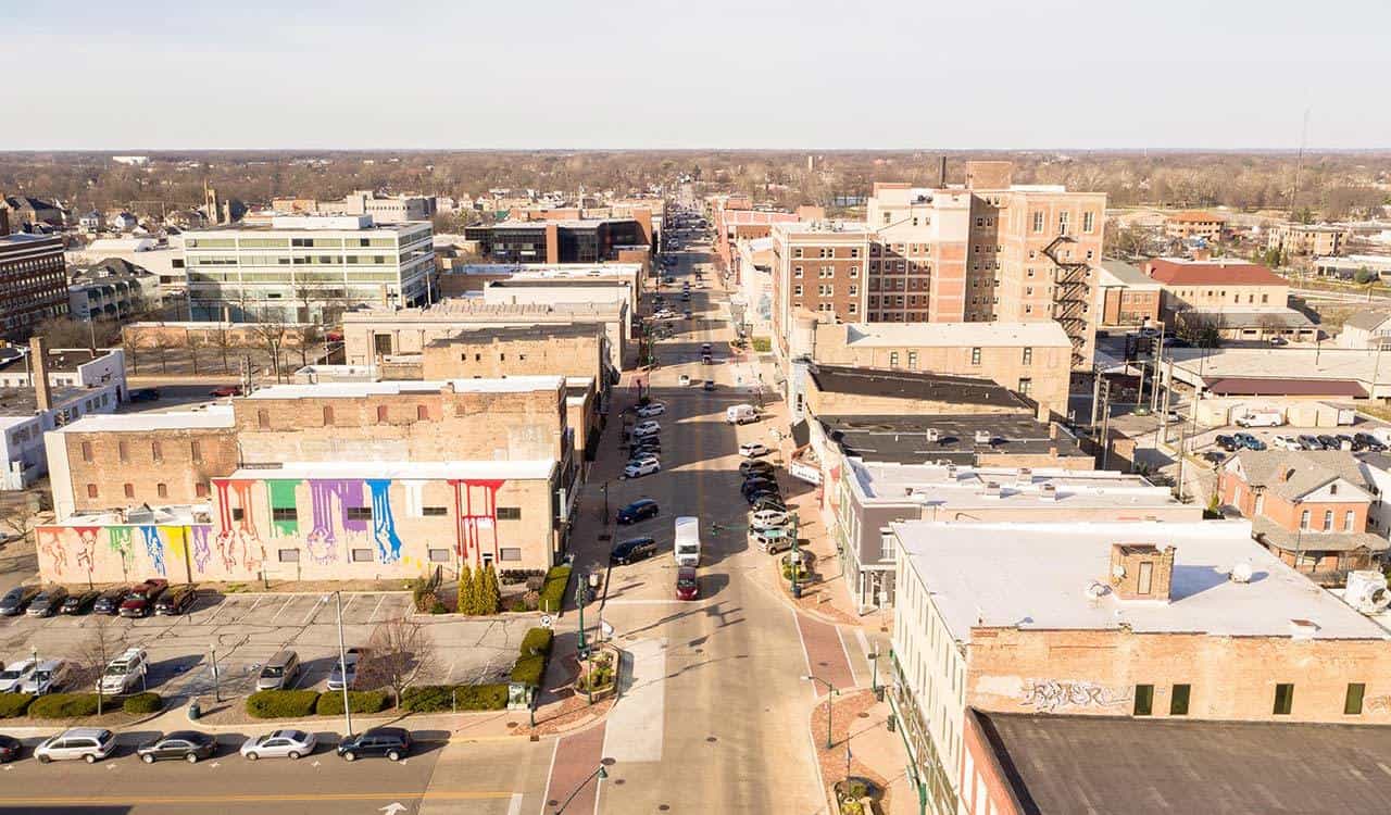 CFEC downtown Elkhart drone photo.